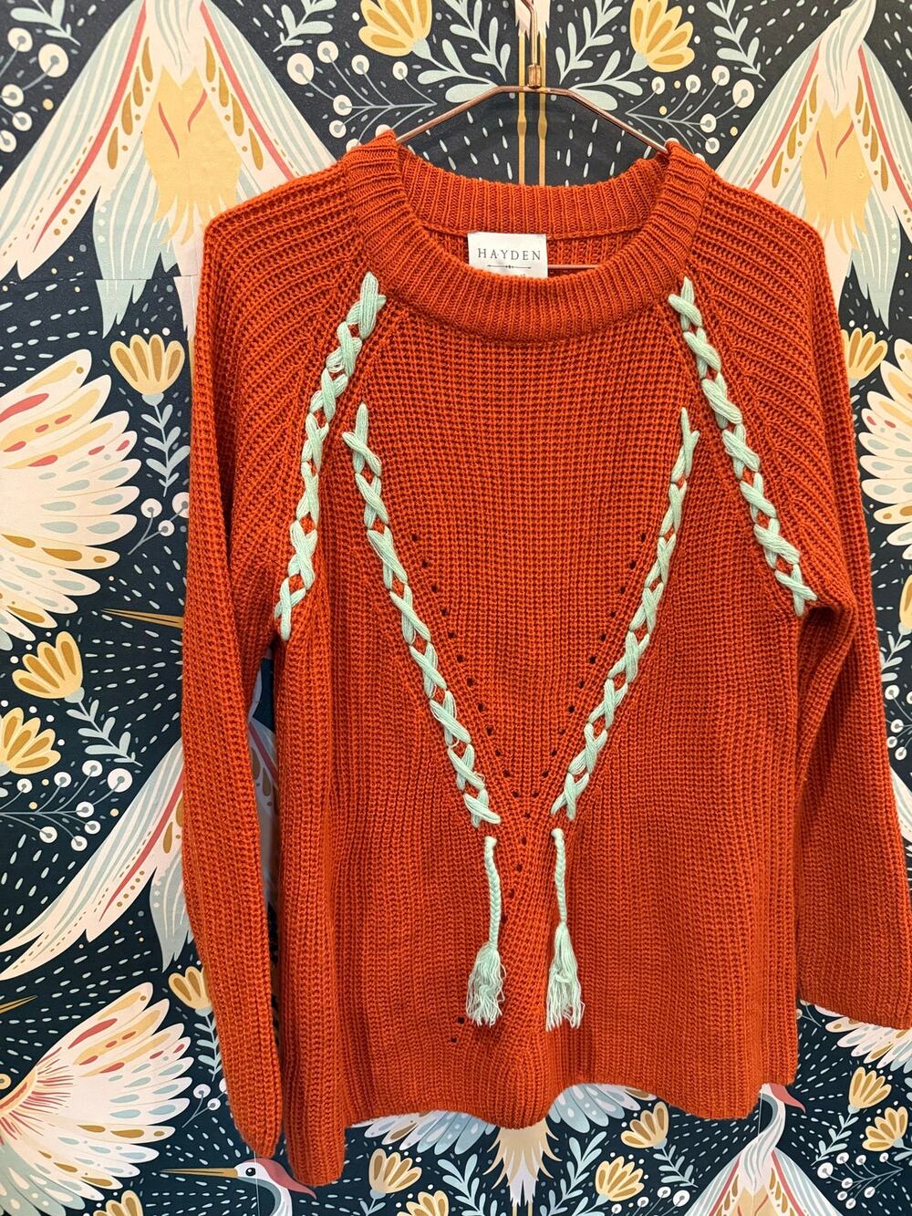 Hayden cable knit orange sweater with yarn detail size S/M